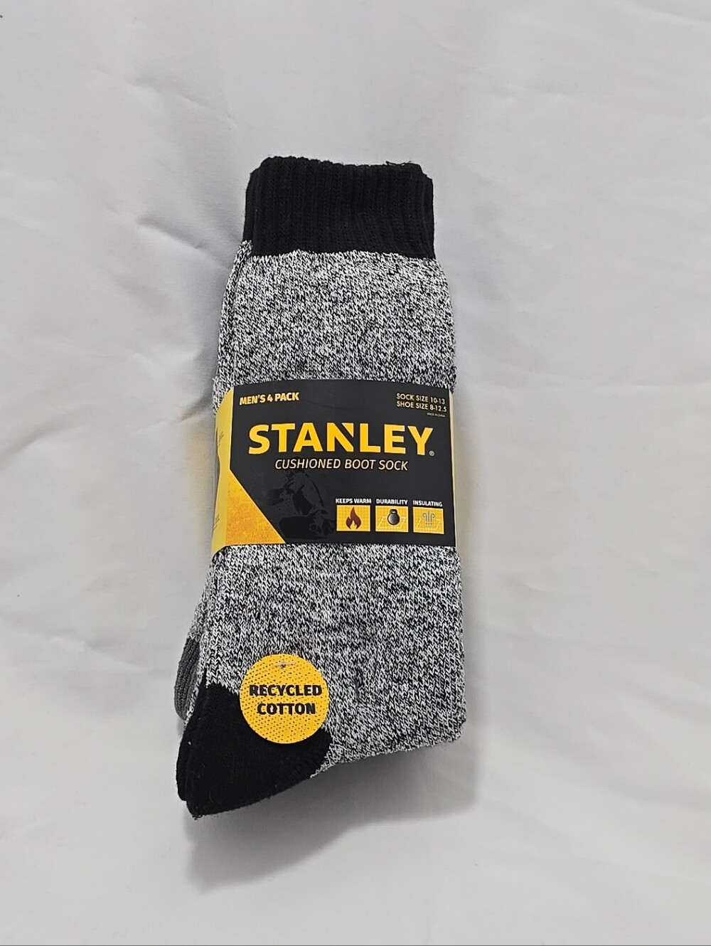 NWT Stanley Men's 4 Pack Cushioned Insulated Boot Crew Socks Black White Grey